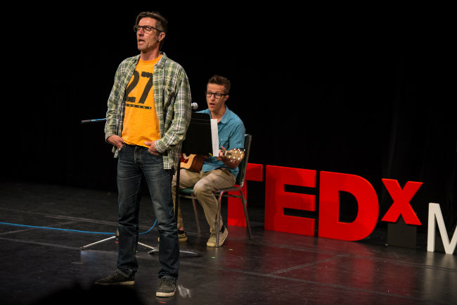 Ted Geddert, at TEDx Manitoba June 2014 singing with his heart on his sleeve
